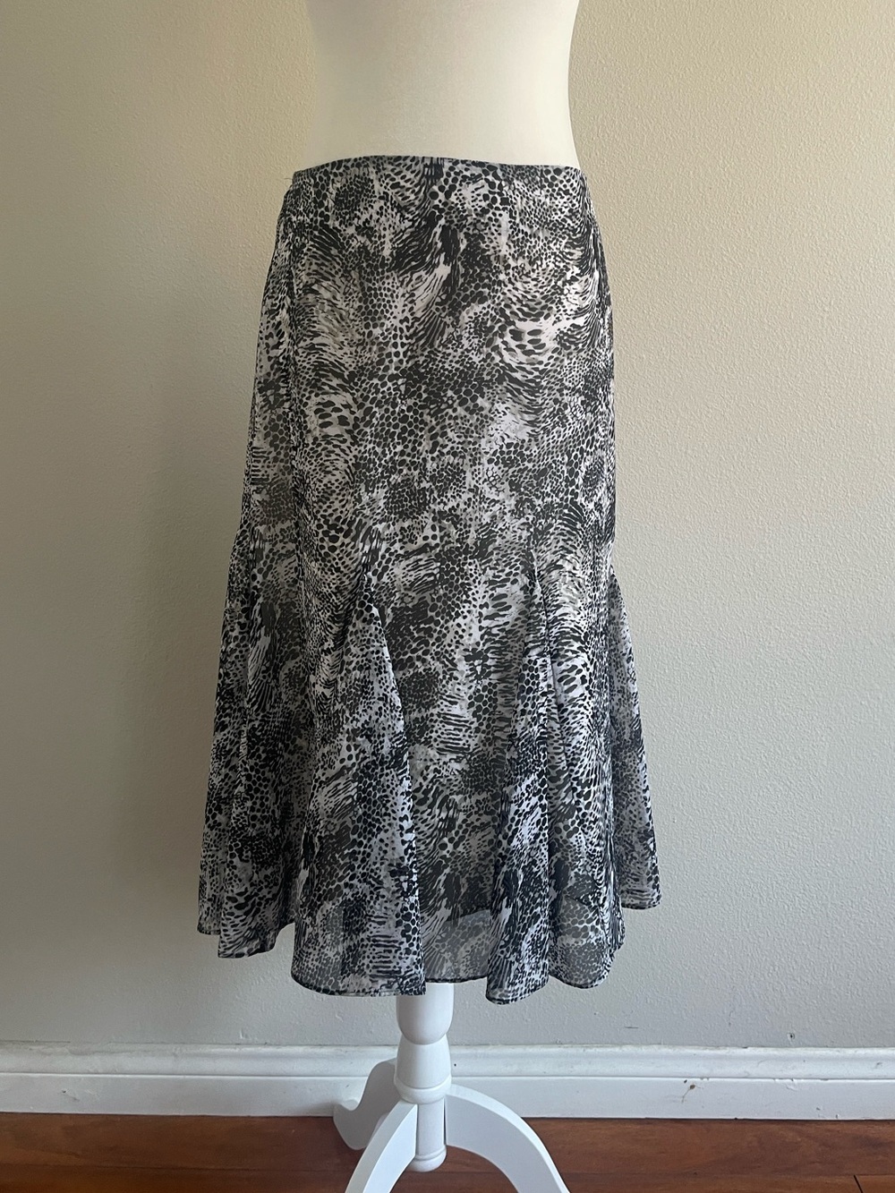 Chico's Black and White Animal-Print A-Line Skirt